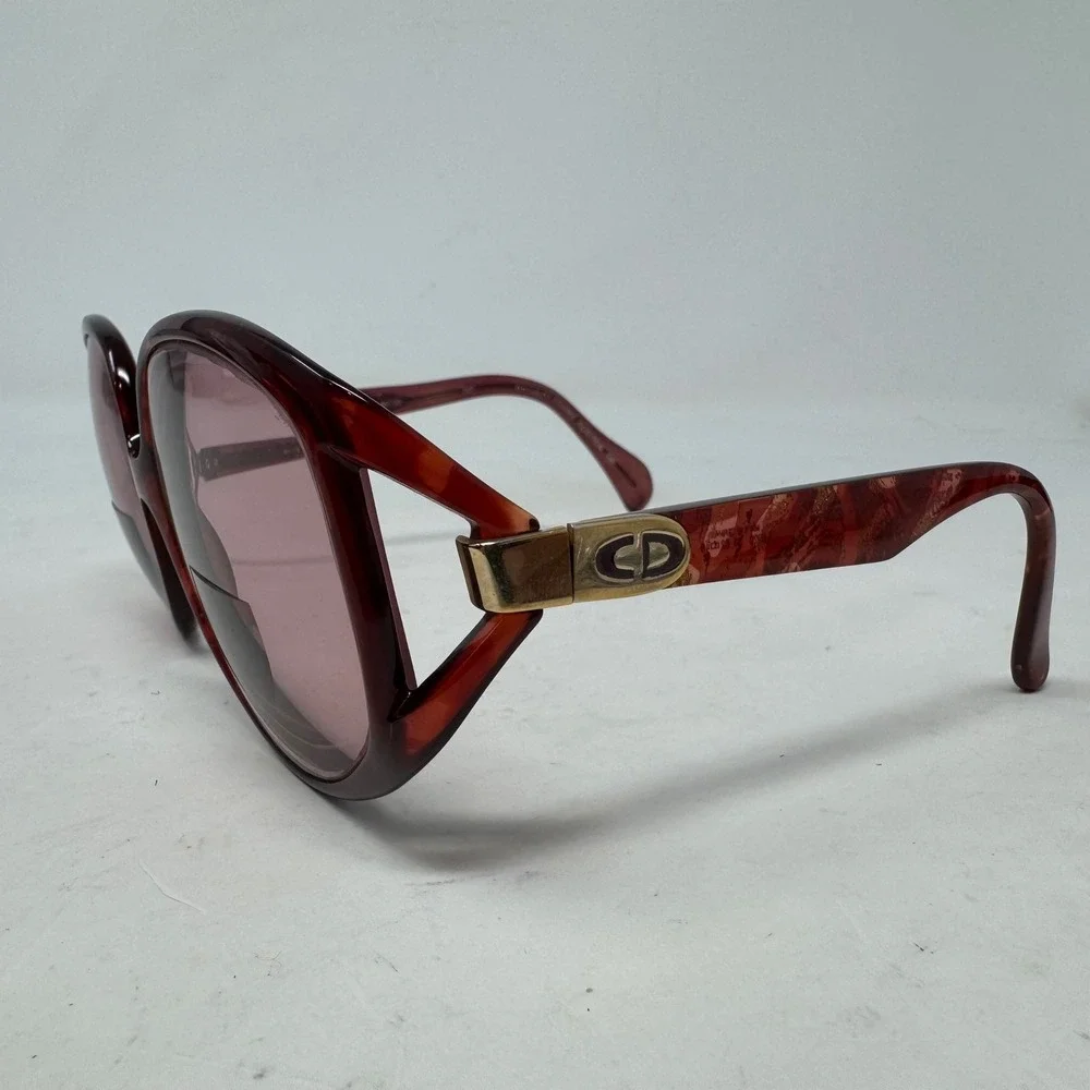 Vtg Christian Dior Oversized Butterfly Sunglasses Burgundy Marbled Frames Only - Picture 3 of 11